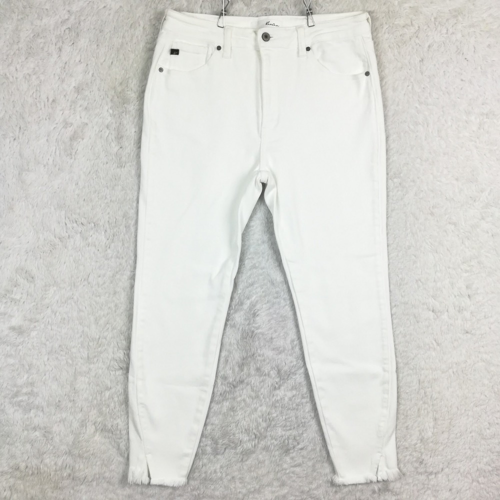 Kancan Womens Jeans High Rise Ankle Skinny Denim White Frayed Stretch 13
